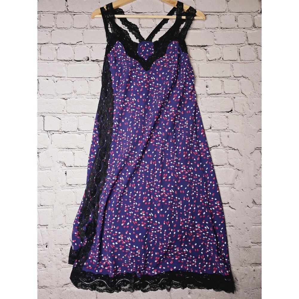 Koché Collective Lace Trim‎ Dot Slip Dress Purple Slit Detail V Neck Size 34